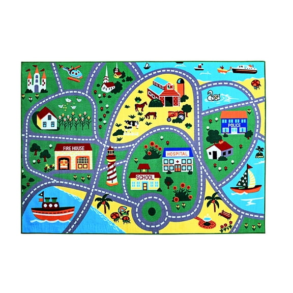 City Street Map Children Carpet Classrooms Play Mat Area Rug 6'6"x9'2"