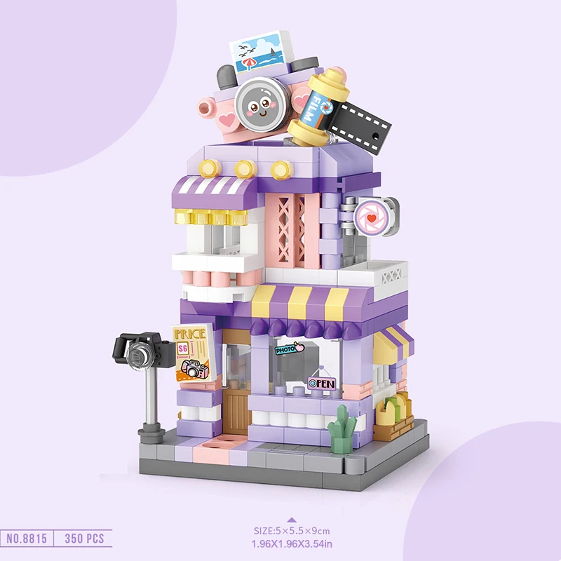 City Street View Building Block Set Mini DIY Ice Cream Coffee Flower ...