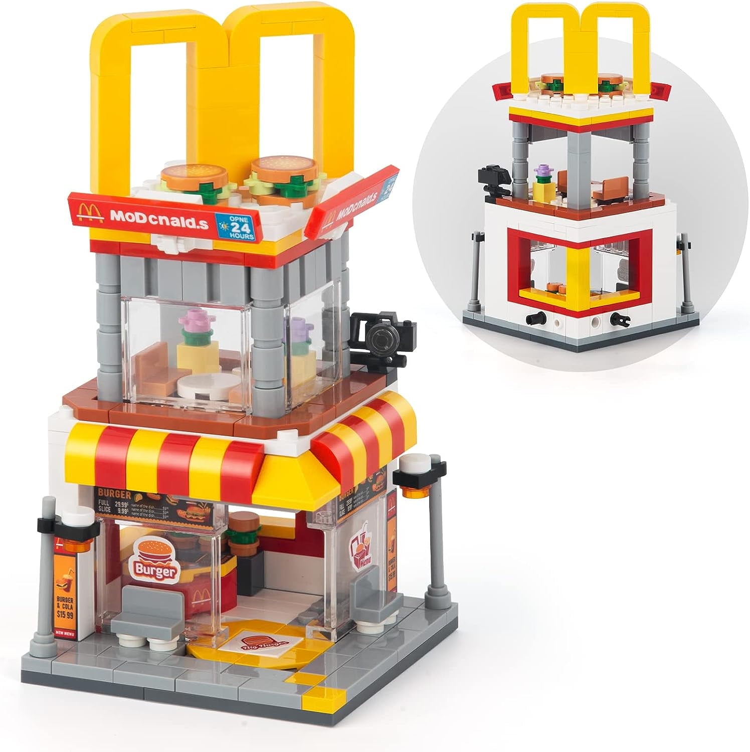 City Street View Burger Shop Building Set, MOC Creative Model Set Creative Model DIY Toys, Unique Home Decor, Ideas Birthday Holidays Toy Gift Kids Age 8+ (244PCS)