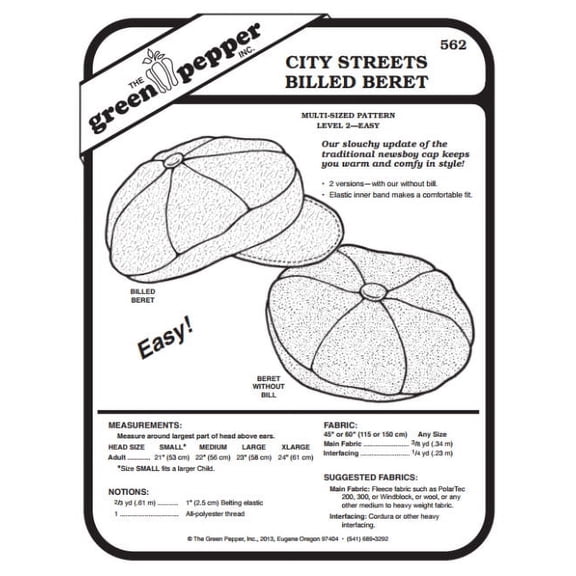 City Streets Billed Beret Hat #562 Sewing Pattern (Pattern Only)