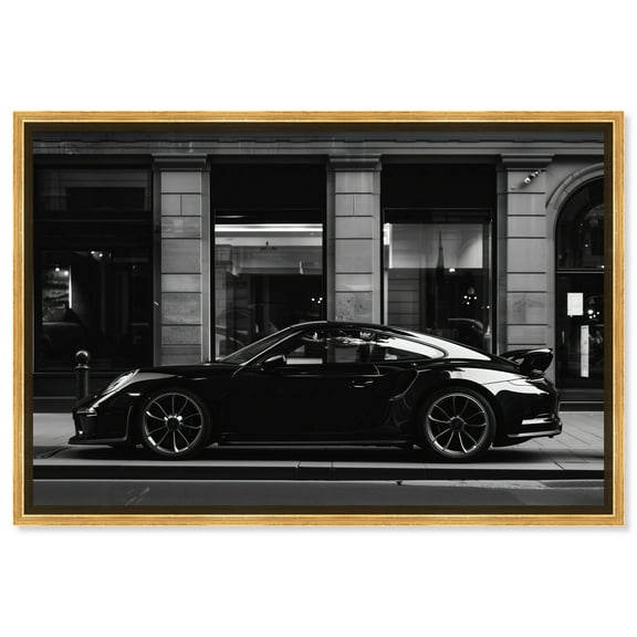 City Streets Car Canvas Wall Art by Notoriart, Gold Floater Frame, 16.5" x 11.5"