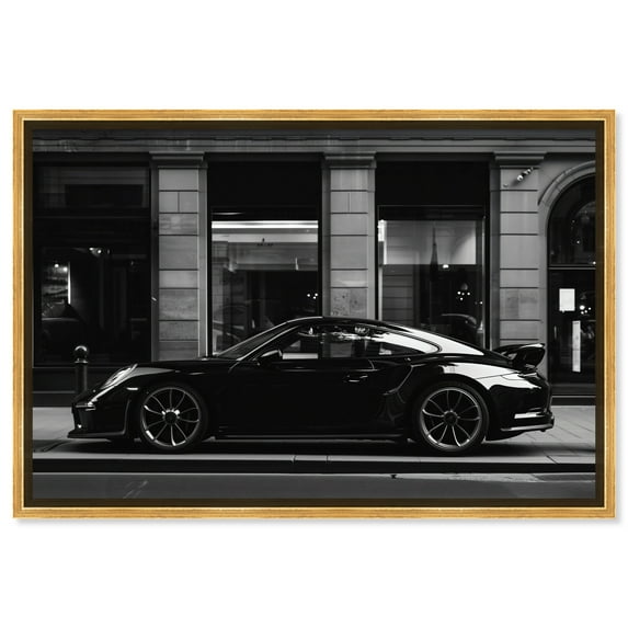 City Streets Car Canvas Wall Art by Notoriart, Gold Floater Frame, 46.5" x 31.5"