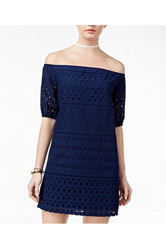 Juniors Off-The-Shoulder Shift Dress Navy XL