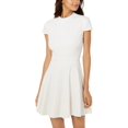 thumbnail image 1 of City Studio Women's Textured Glitter Cap Sleeves Shift Dress, Ivory 9, 1 of 2