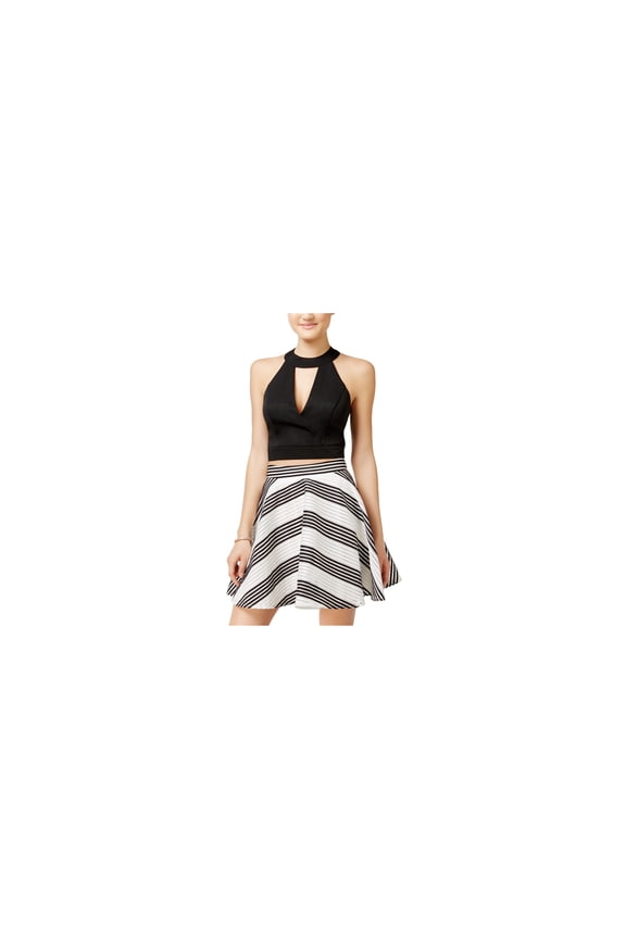 Womens 2-Pc. Striped Fit & Flare A-line Dress ivoryblack 9 - Juniors