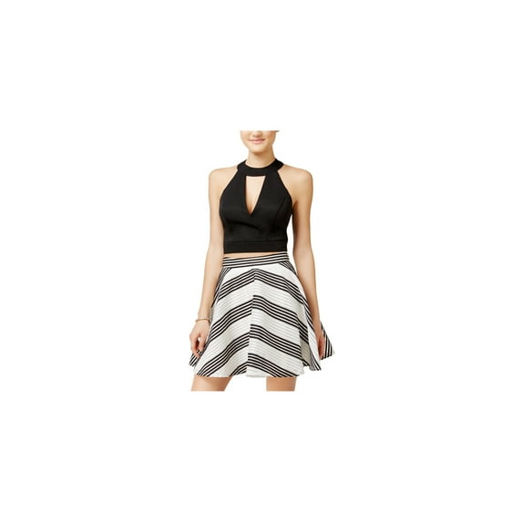 City Studio Womens 2-Pc. Striped Fit & Flare A-line Dress ivoryblack 9 - Juniors