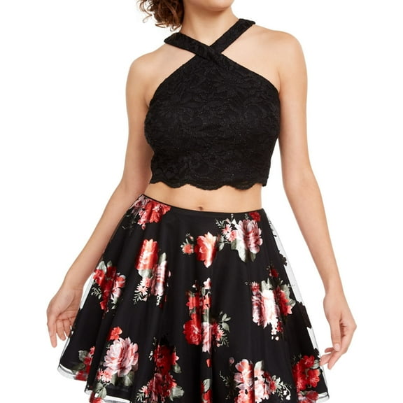 City Studio Womens Botanic Fla, Black, Juniors, 0