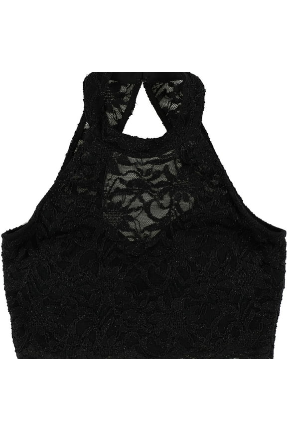 Womens Cropped Halter Top Shirt, Black, Juniors, 7
