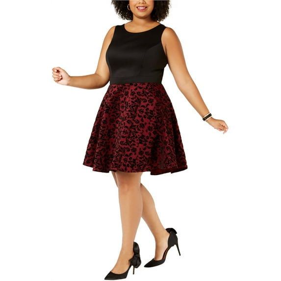City Studio Womens Flocked A-line Dress, Red, Plus Size, 20W