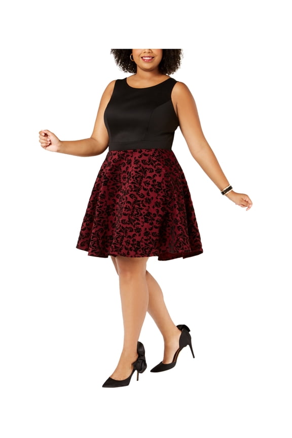 Womens Flocked A-line Dress, Red, Plus Size, 20W