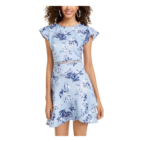 City Studio Womens Flounce Fit & Flare Ruffled Dress, Blue, 13