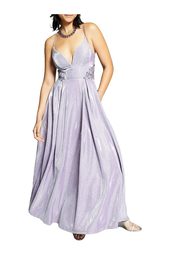 Womens Juniors Embellished Lace-Up Evening Dress