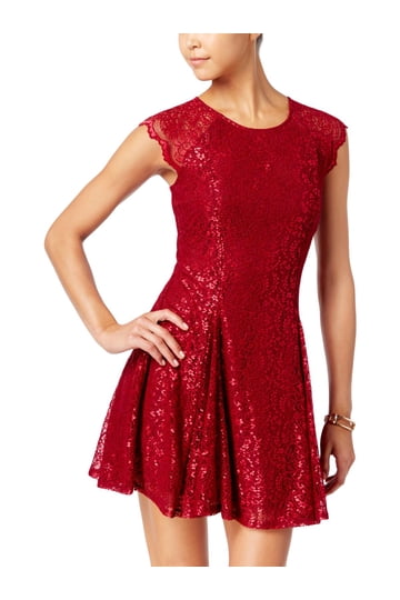 city studio slim red dress City Studio Junior Womens 15 Black Red V Neck Fit Flare Mini Dress NWT BG54