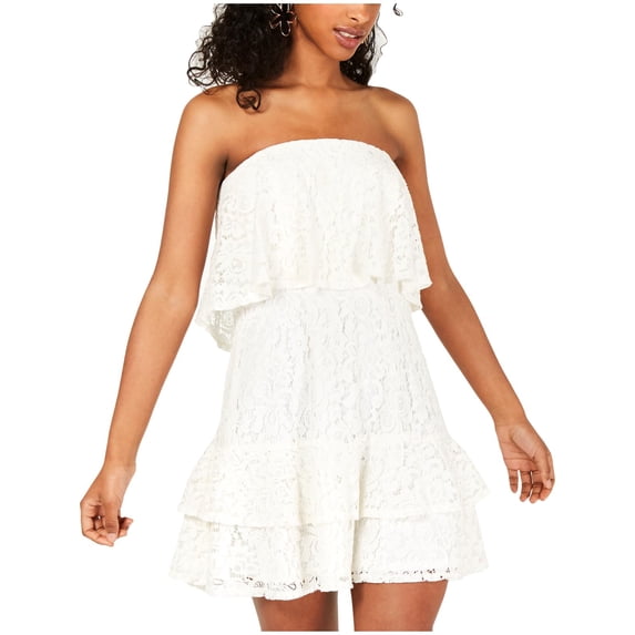 City Studio Womens Juniors Lace Ruffled Mini Dress White 11