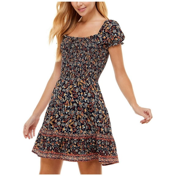 City Studio Womens Juniors Printed Mini Fit & Flare Dress