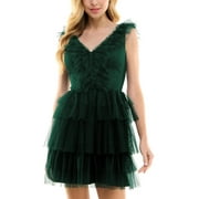 dark green dress with white heels Josette Green Velvet Mini Dress main image 1