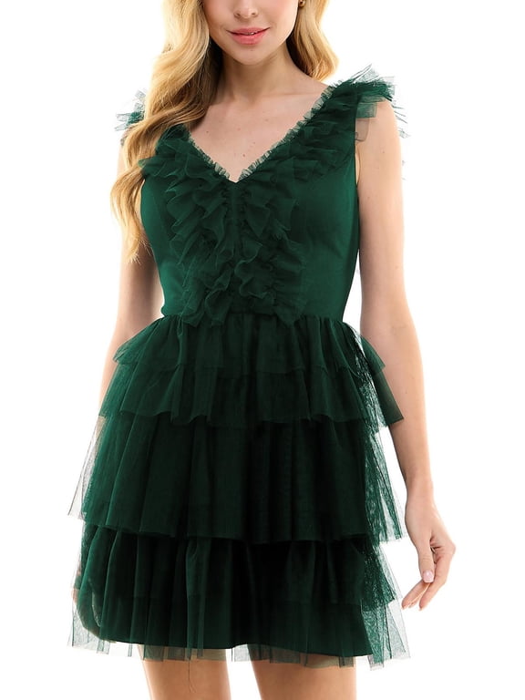 Womens Juniors Tulle Tiered Fit & Flare Dress