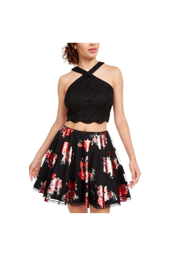 Womens Lace Crop Top Blouse, Black, Juniors, 13