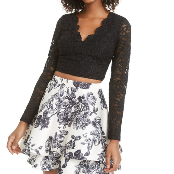 City Studio Womens Lace Crop Top Blouse, Black, Juniors, 1