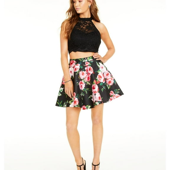 City Studio Womens Lace Halter Top Shirt, Black, Juniors, 11