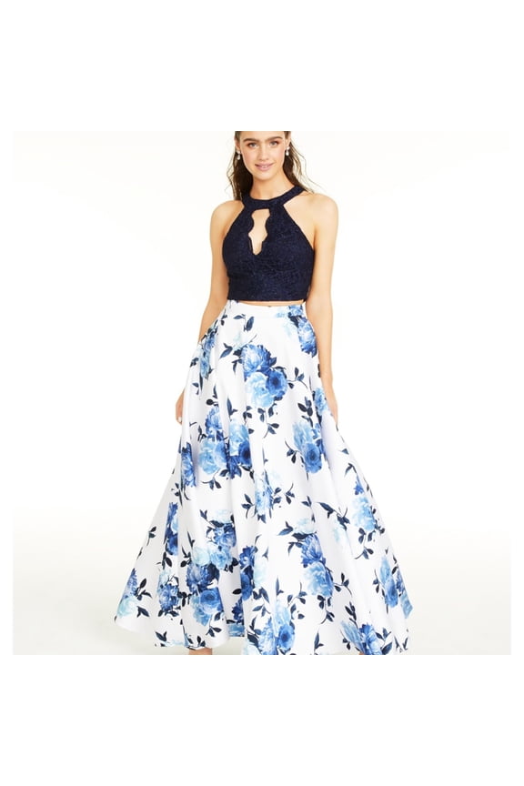 Womens Lace Halter Top Shirt, Blue, Juniors, 1