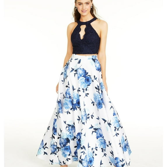 City Studio Womens Lace Halter Top Shirt, Blue, Juniors, 1