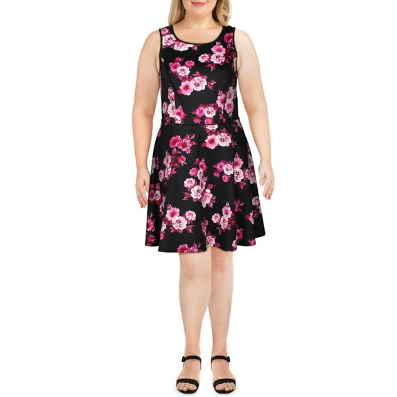 City Studio Womens Plus Floral Sleeveless Skater Dress Black 18W