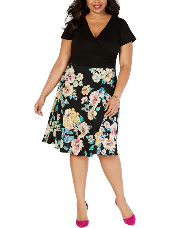 Womens Plus Knit Flora Midi Dress