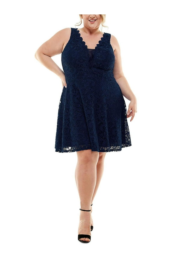 Womens Plus Lace Knee-Length Fit & Flare Dress