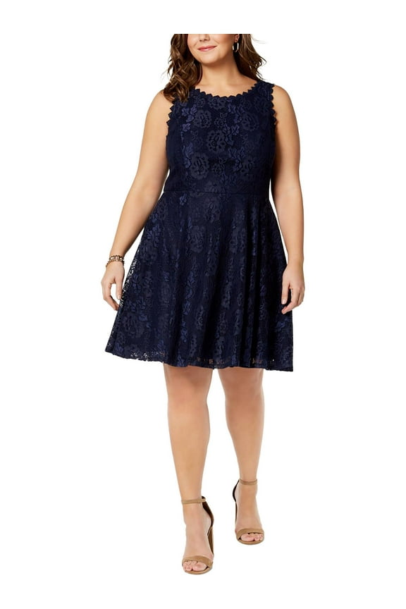 Womens Plus Lace Knee-Length Fit & Flare Dress