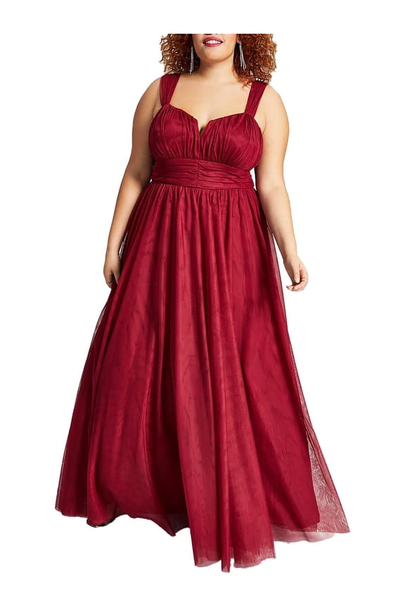 Womens Plus Mesh Ruched Evening Dress
