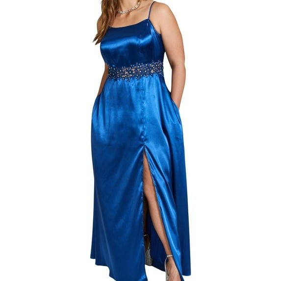 City Studio Womens Plus Satin Applique Evening Dress