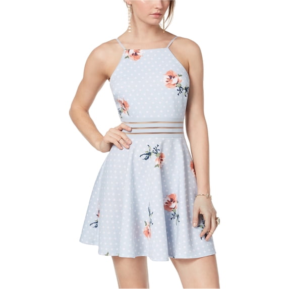 City Studio Womens Printed Illusion-Waist Fit & Flare Dress, Blue, Juniors, 5