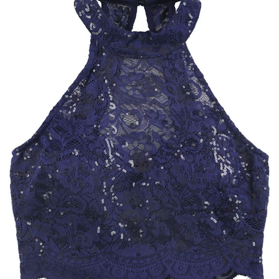 City Studio Womens Sequins Crop Top Blouse, Blue, Juniors, 5