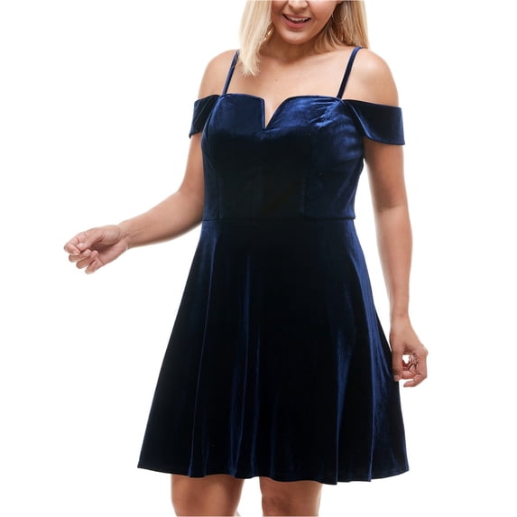 City Studio Womens Velvet Off-Shoulder Dress, Blue, Plus Size, 14W