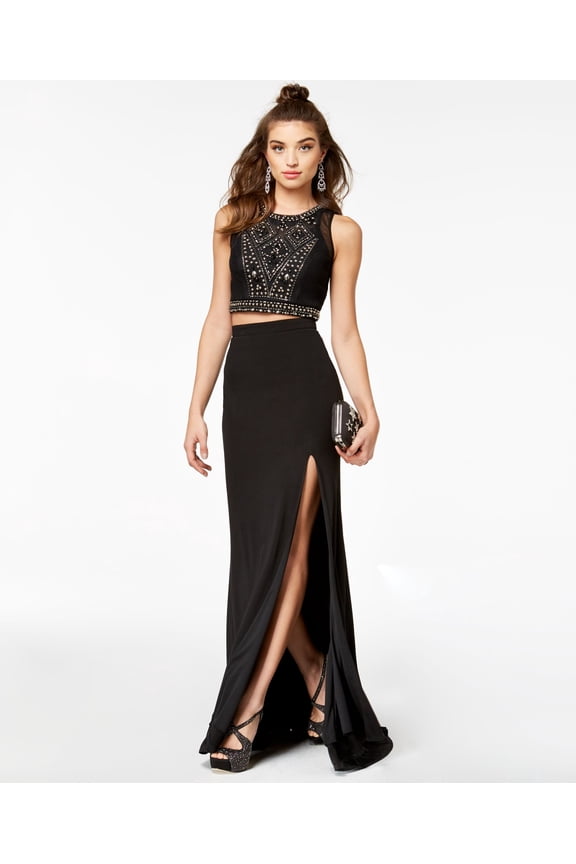 s 2 Pc. Beaded Halter Gown Black 3