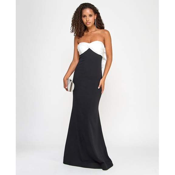 City Studios BLACK/WHITE Juniors' Scuba Twisted Back-Bow Gown, US 7/8