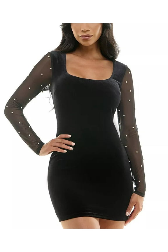 s BLACK Women's Juniors' Embellished-Sleeve Bodycon Dress, US Medium