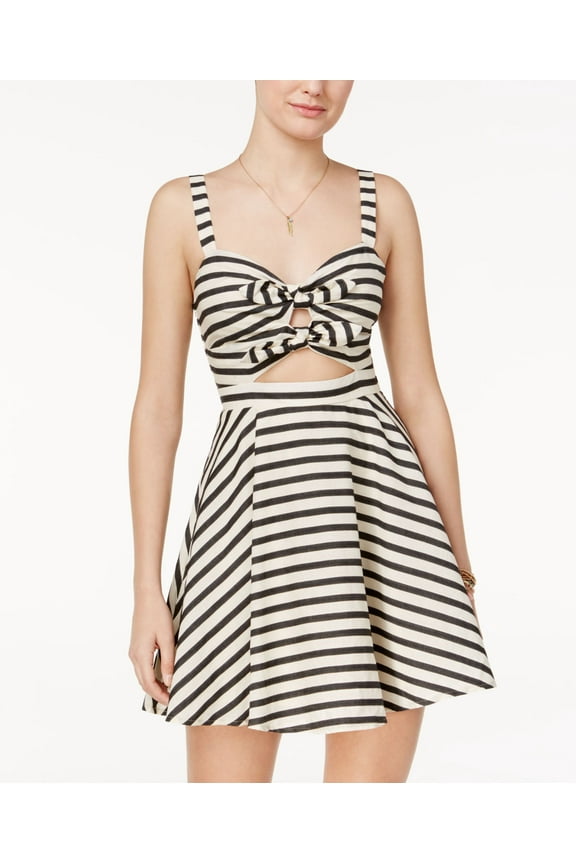 s Juniors Cotton Tie Front Fit Flare Dress Natural 9