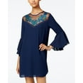 thumbnail image 1 of City Studios Juniors Embroidered Bell Sleeve Dress Dark Navy 2XS, 1 of 1