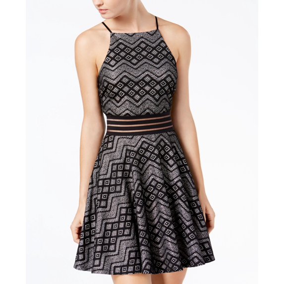 City Studios Juniors Geometric Lace Dress Black Silver 9