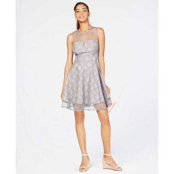 City Studios Juniors Glitter Fit Flare Dress Gray Silver 13