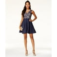 thumbnail image 1 of City Studios Juniors Glitter Lace Fit Flare Dress Navy Silver 1, 1 of 1