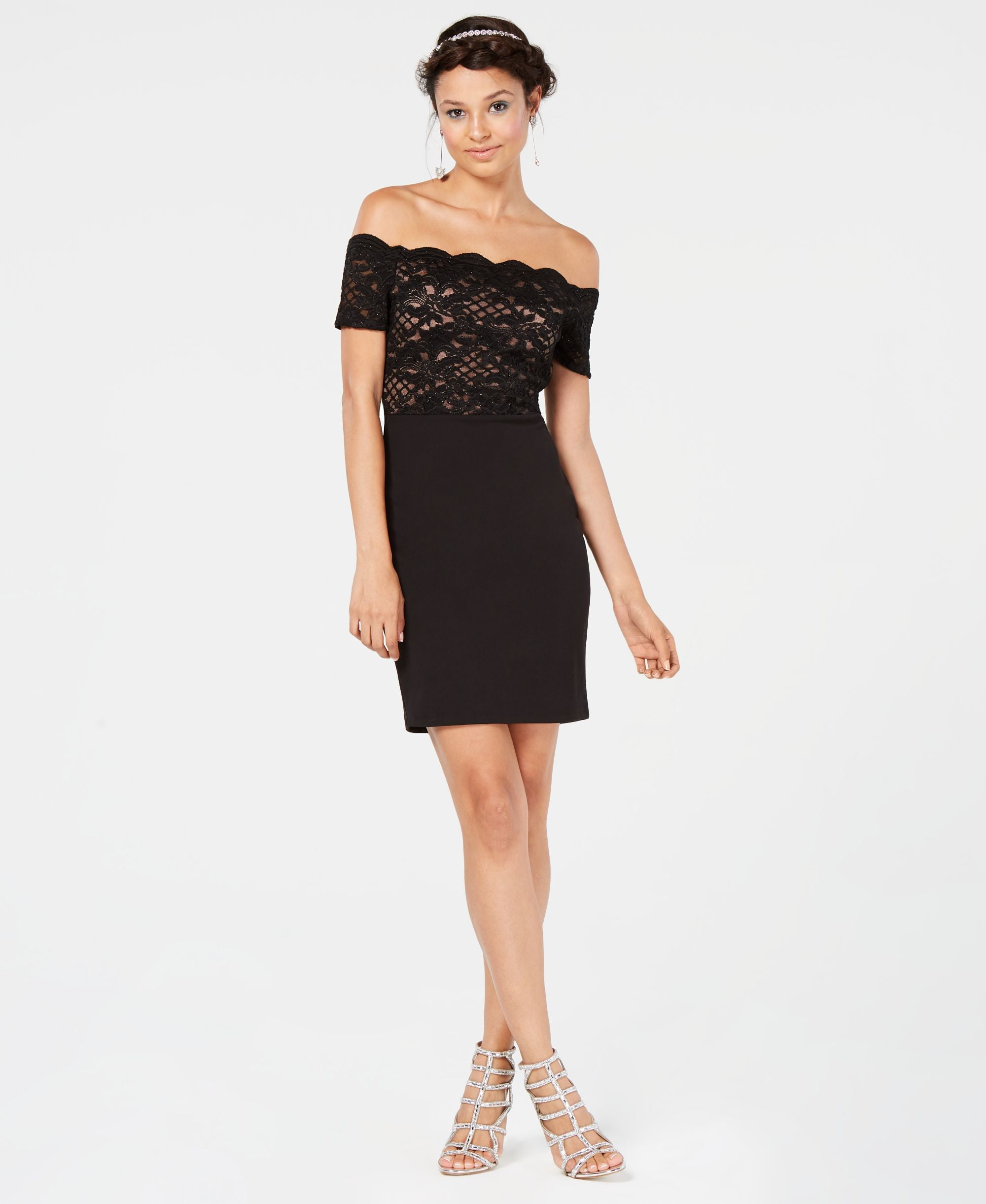 slim fit dress slacks City Studios Juniors Glitter Lace Bodycon Dress – USAFashion main image 0