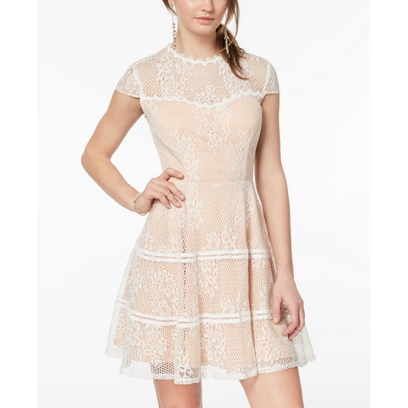 City Studios Juniors Illusion Lace Fit Flare Dress White Rose 11