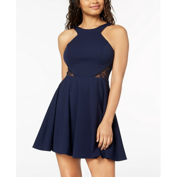 City Studios Juniors Illusion Waist Fit Flare Dress Navy 9