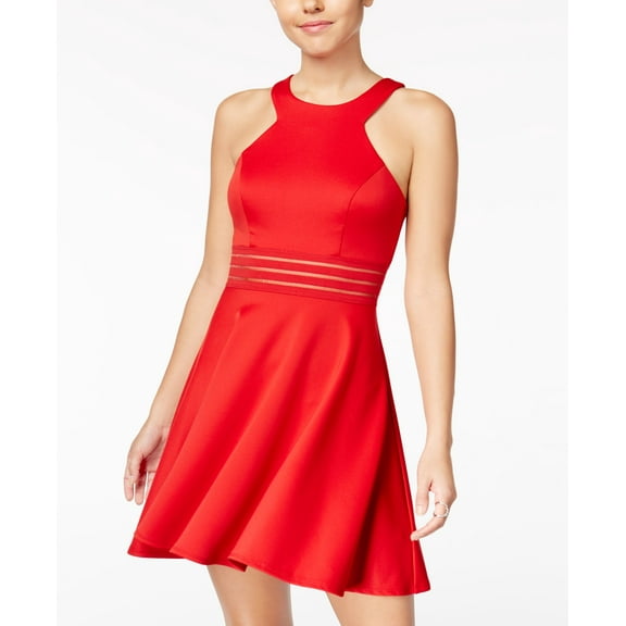City Studios Juniors Illusion Waist Scuba Fit Flare Dress New Red 7