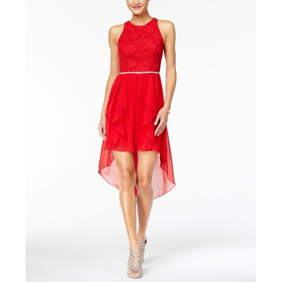 City Studios Juniors Lace High Low Dress Bright Red 1