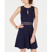 cobalt blue midi dress with sleeves Steve Madden Women's Blare Mesh Asymmetrical-Hem Midi Dress - Cobalt main image 1