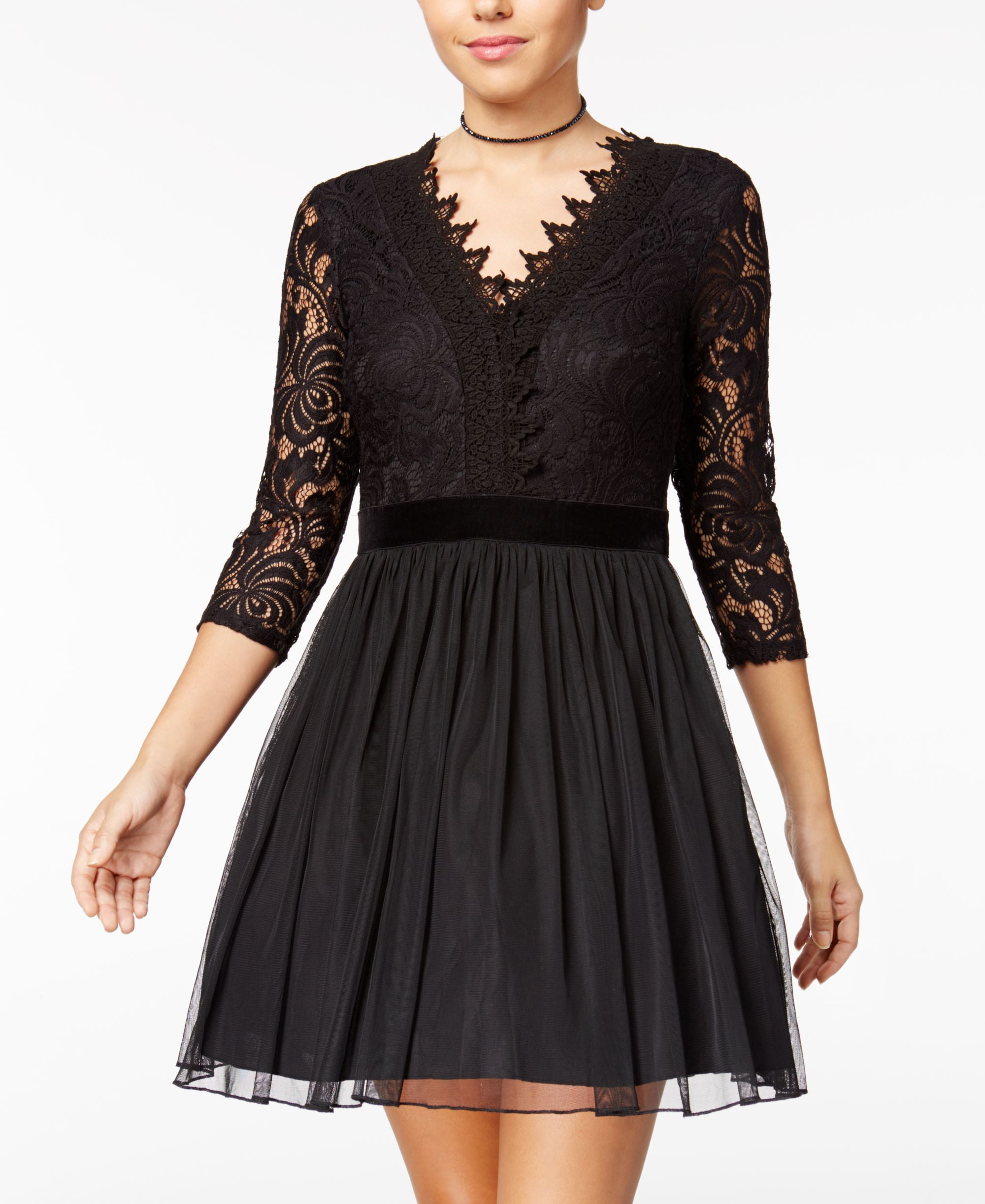 City Studios Juniors' Lace-Trimmed Fit & Flare Dress - Black 3